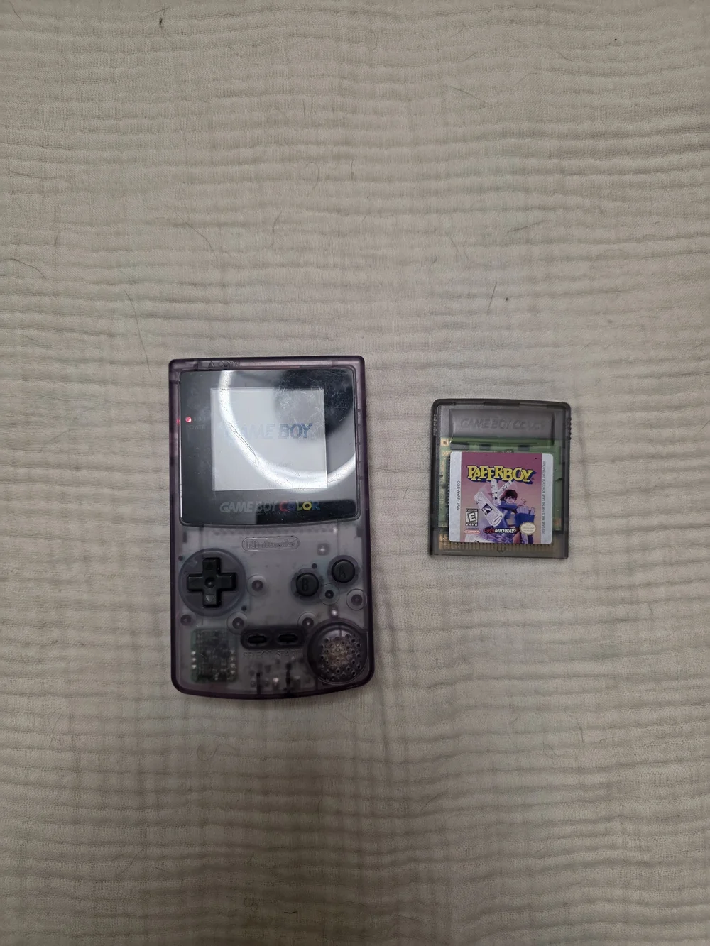 Nintendo Game Boy Color Purple Transparent with Paperboy Cartridge